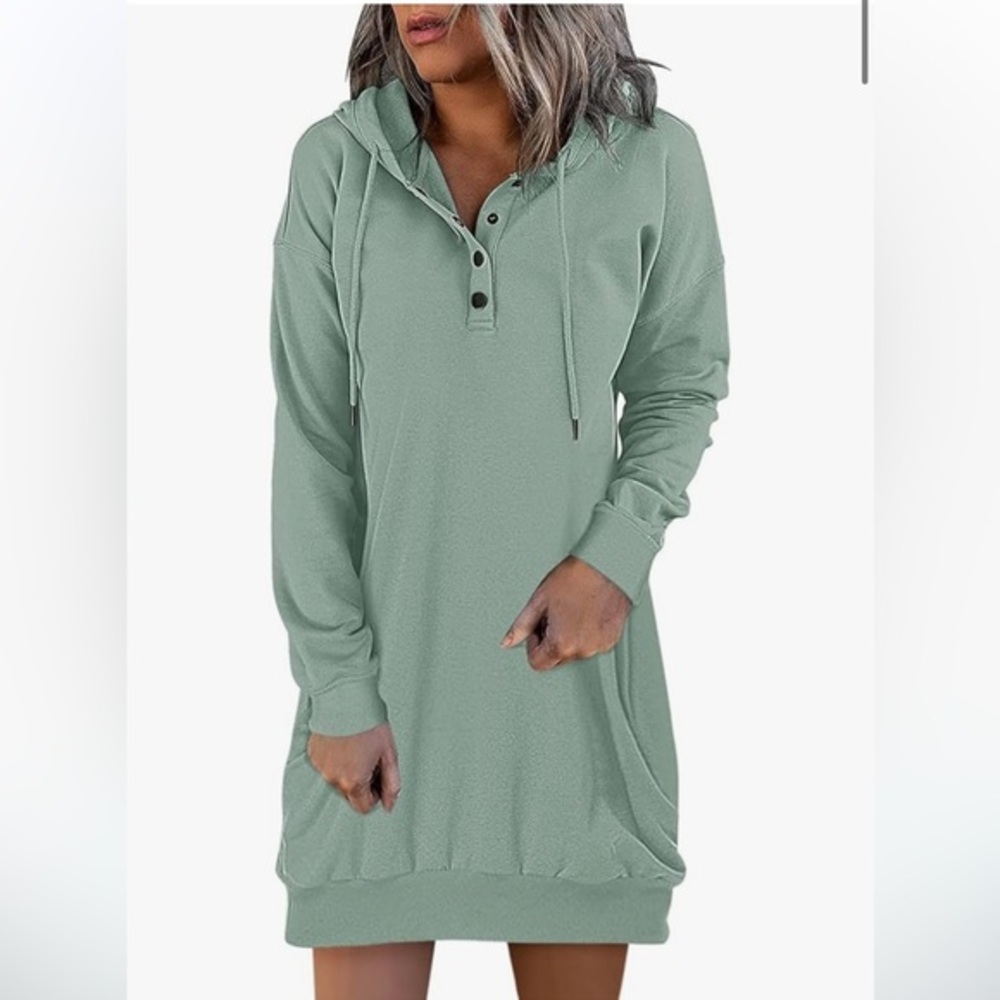 Casual Mint Green Hoodie Dress - size Small